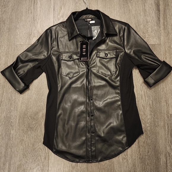 CI Sonno black faux leather button up top. - Picture 1 of 6